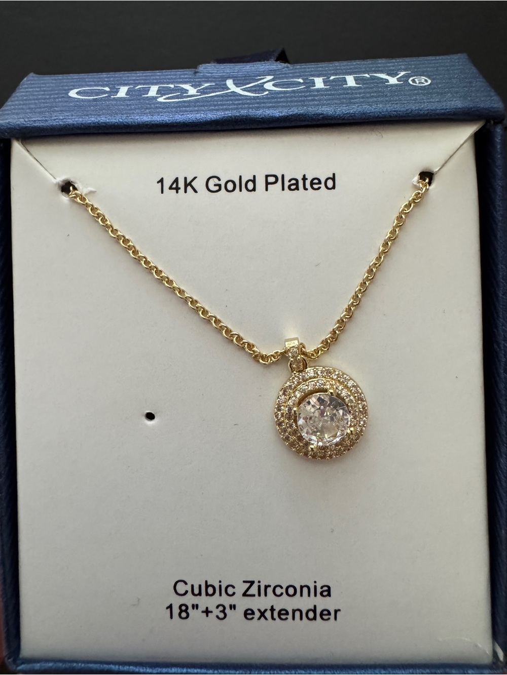 14K Gold Plated Cubic Zirconia Round Pendant Necklace - Gold